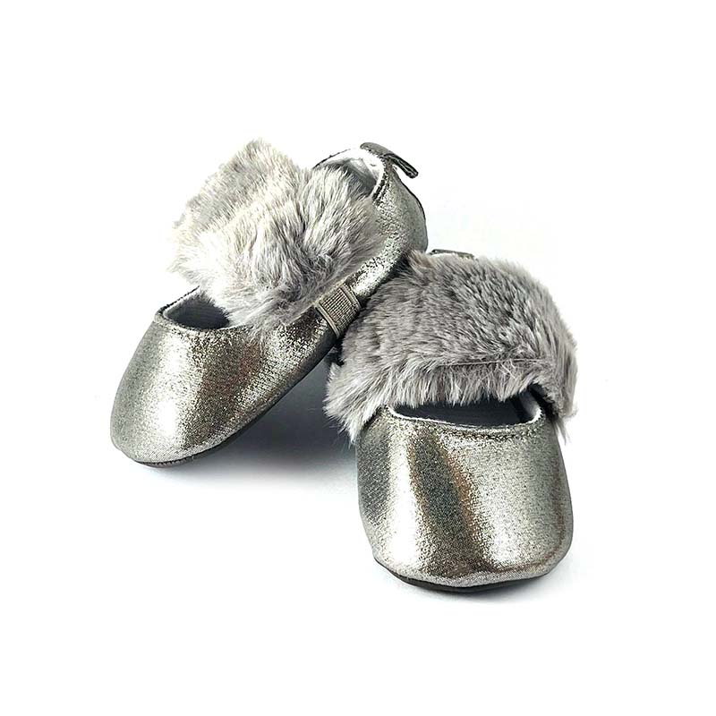 Furry Silver Grey Strap Shoes