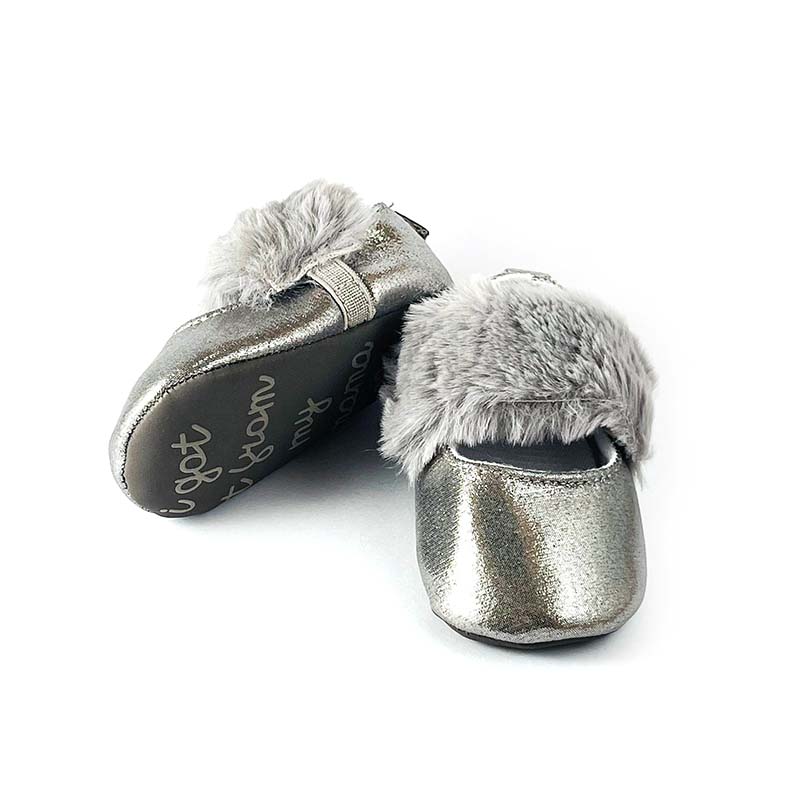 Furry Silver Grey Strap Shoes