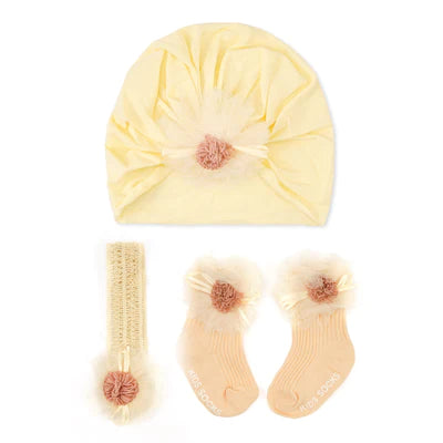 Baby Girl Cap, Socks & Hairband Set-6