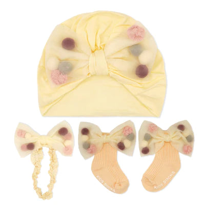 Baby Girl Cap, Socks & Hairband Set-4