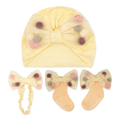 Baby Girl Cap, Socks & Hairband Set-4
